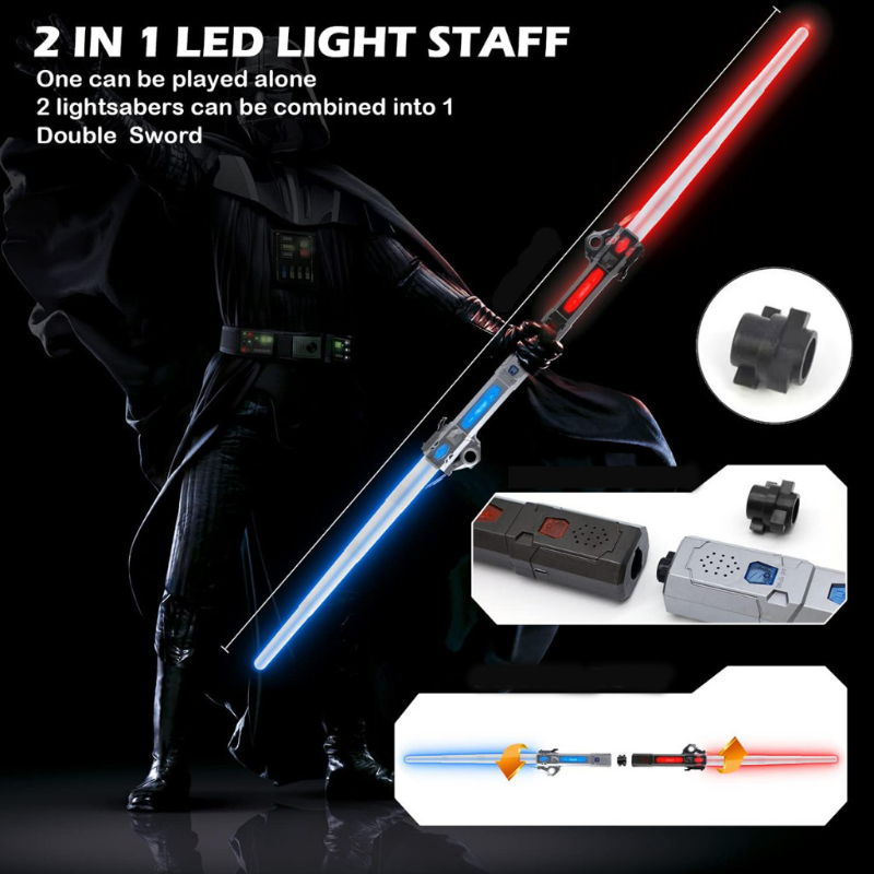 2 in 1 ไลท์เซเบอร์ Star Wars 7 สี 2 ชิ้น ดาบเลเซอร์พับเก็บได้เปลี่ยนสีเหนี่ยวนำ แท่งเรืองแสง LED ดาบแฟลช หลายรูปแบบ