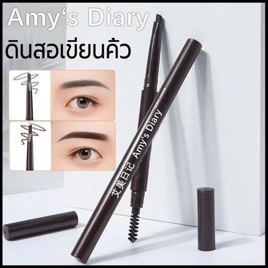 Amy's Diary✨ดินสอเขียนคิ้ว แบบสองหัว กันน้ำ ดินสอเขียนคิ้วแบบหมุน 2 in 1 มีแปรงปัดคิ้วในตัว กันเหงื่อ ติดทนนาน